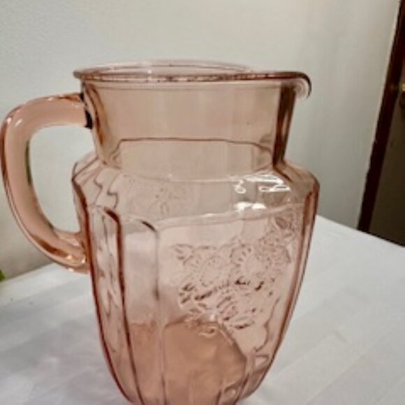 Pink Mayfair Open Rose Depression Glass‎ Pitcher Vintage 1930s Water Jug Floral - Picture 6 of 6